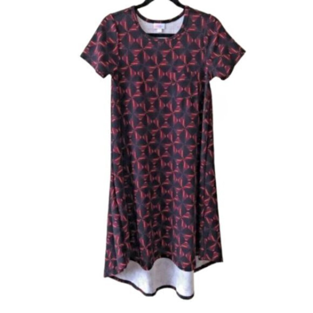 LulaRoe Triangle Geometric Black Purple Red Carly Dress Size XS NWT #2811